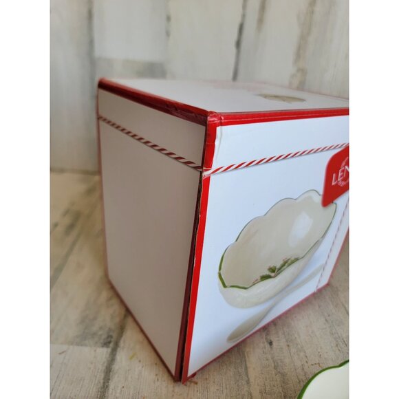 Lenox hosting holidays carved dip bowl spoon mistletoe Xmas set - Picture 7 of 8